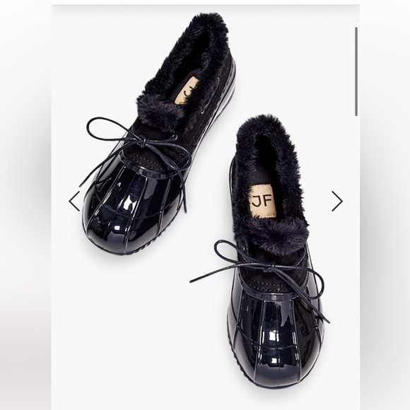 NWT JustFab Evi Ankle Black Caviar Faux Fur Duck Boots Booties Size 7 - Picture 4 of 10